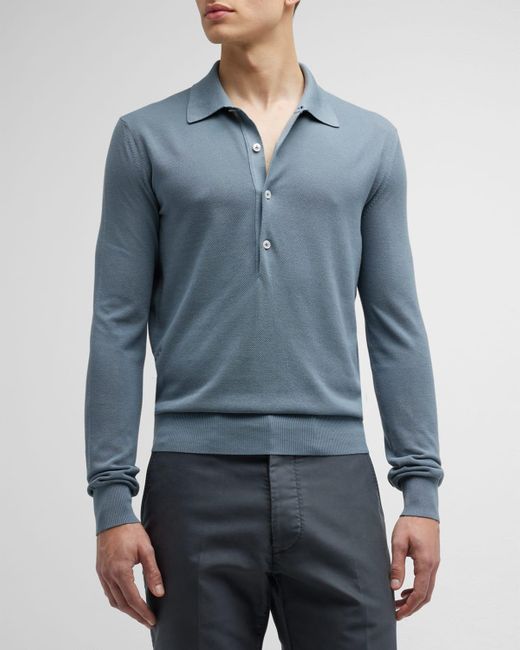 Tom Ford Blue Silk-cotton Polo Shirt for men
