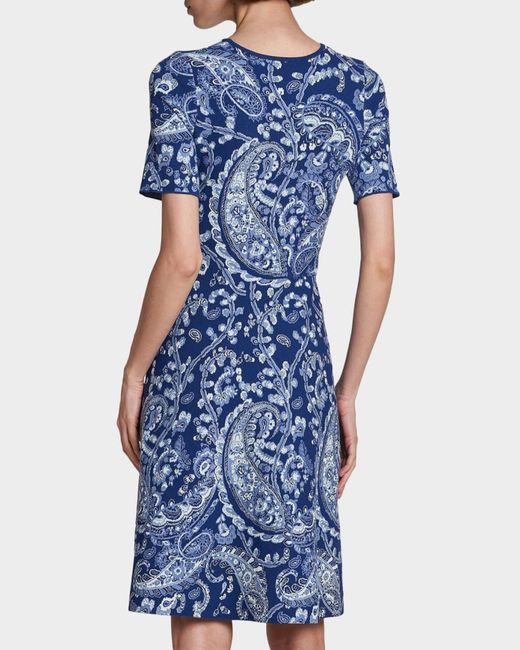 Etro Blue Paisley Knit Short-Sleeve Dress