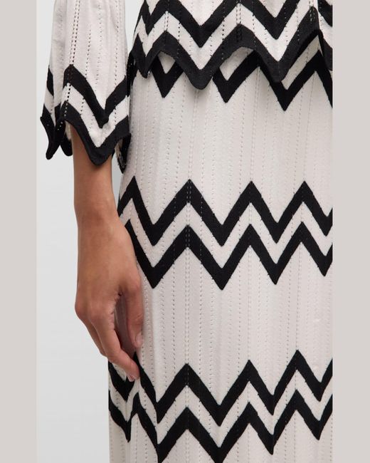 Misook White Contrast Chevron Pointelle Soft Knit Maxi Skirt