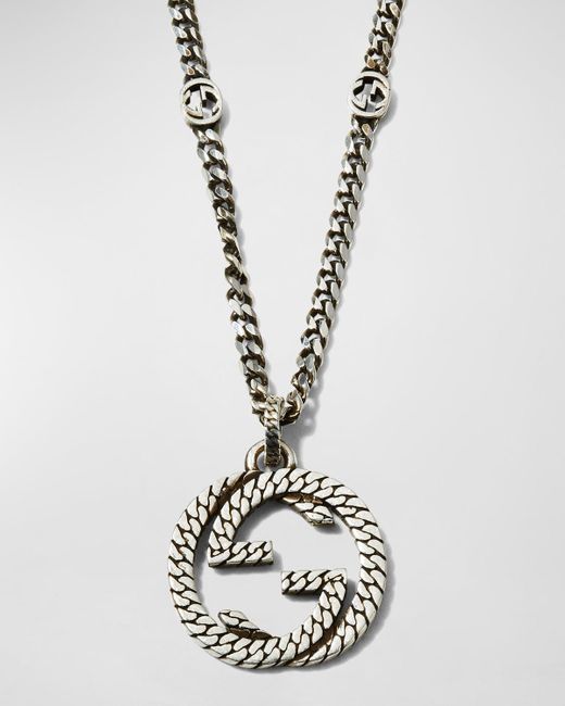 Gucci White Interlocking G Sterling Pendant Chain Necklace