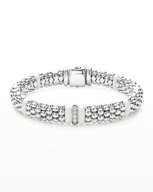 Lagos Metallic Sterling Silver And Gold White Caviar White Ceramic Diamond Link Bracelet