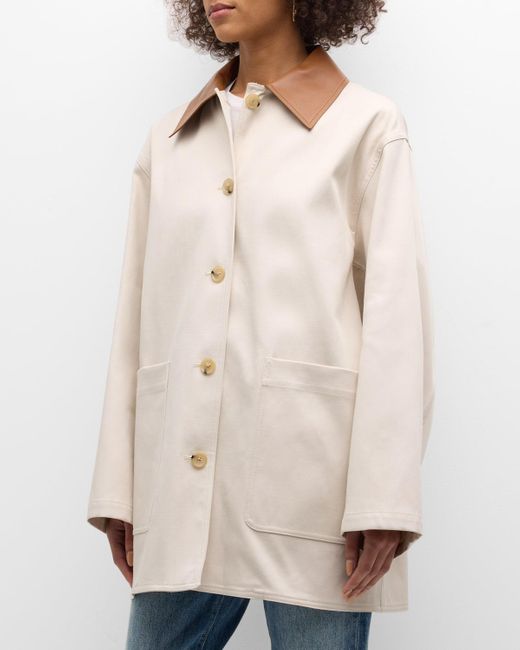 Totême  Natural Organic Cotton Barn Jacket With Leather Collar