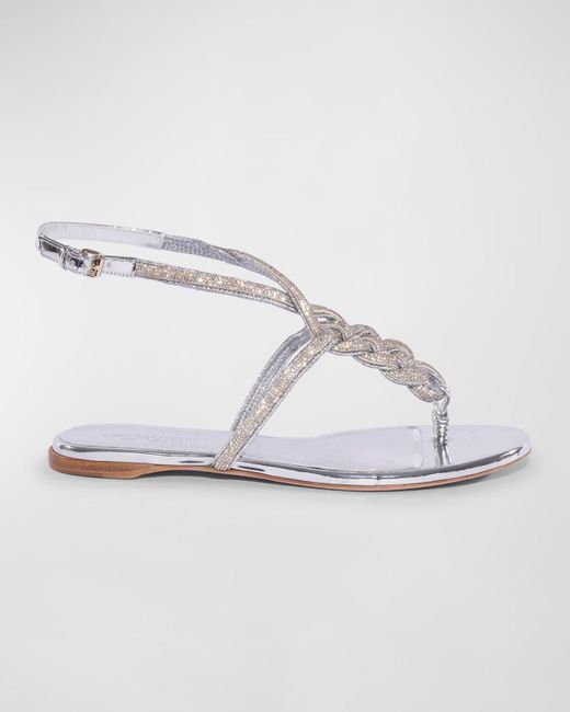 Giambattista Valli White Metallic Crystal Thong Sandals