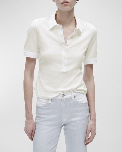 Rag & Bone White Short-Sleeve Mixed Media Polo Shirt