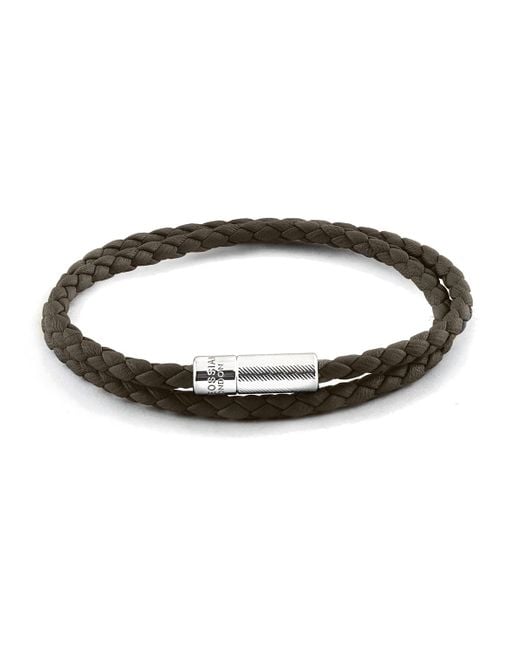 Tateossian Black Braided Leather Double-wrap Bracelet for men