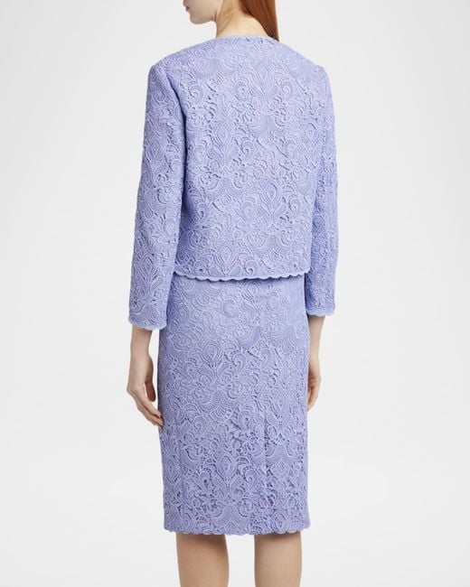 Etro Blue Lace Single-Breasted Crop Jacket
