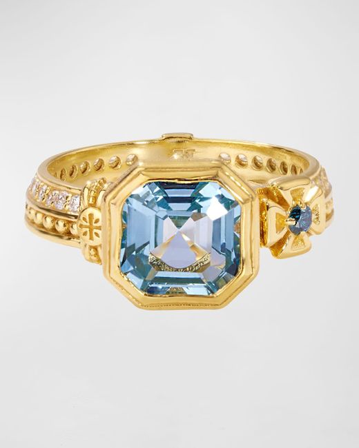 Konstantino Metallic Blue Diamond, Sky Blue Topaz And White Sapphire Ring, Size 7