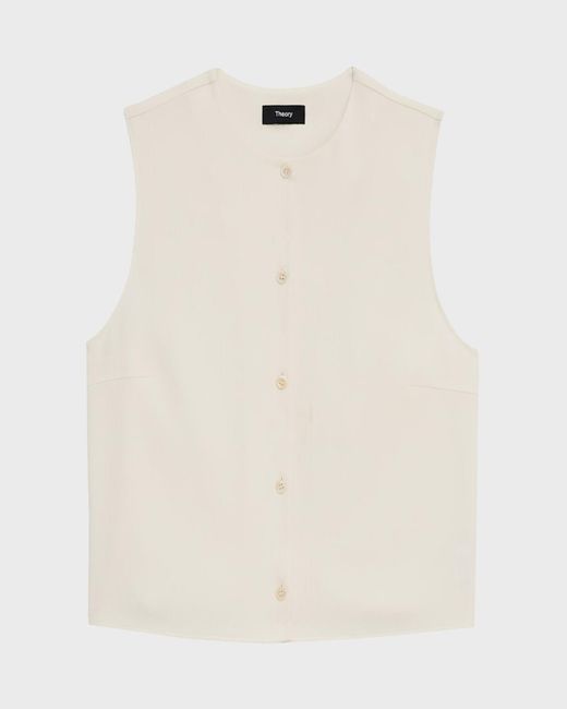 Theory Natural Cropped Button-Front Shell Top