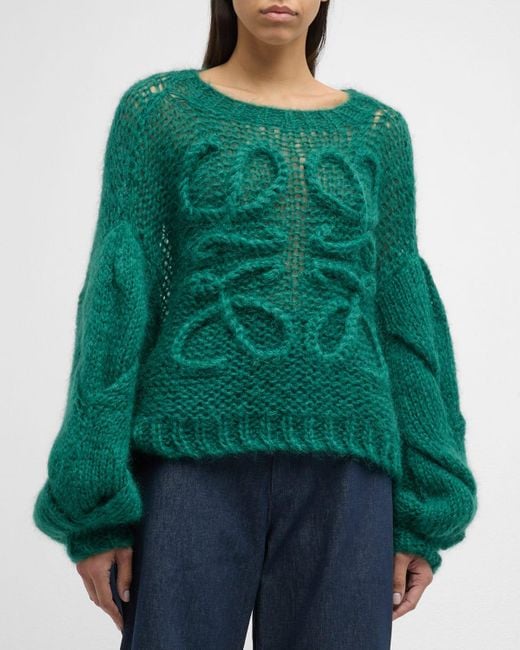 Loewe Green Anagram Cable-Knit Sleeve Sweater