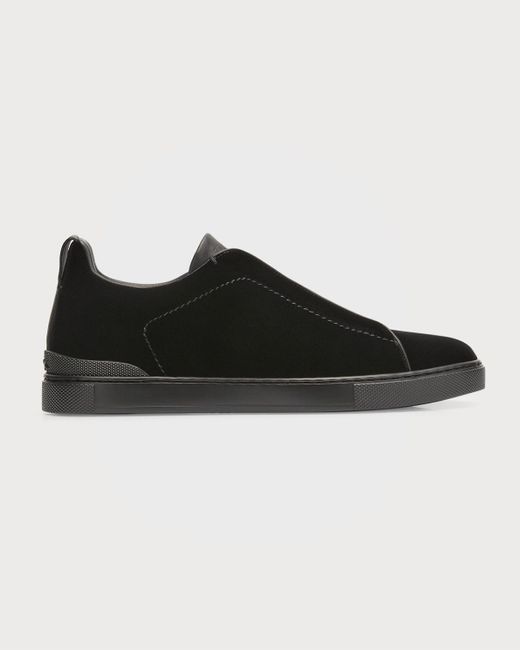 Zegna Black Triple Stitch Shearling-lined Leather High-top Sneakers for men