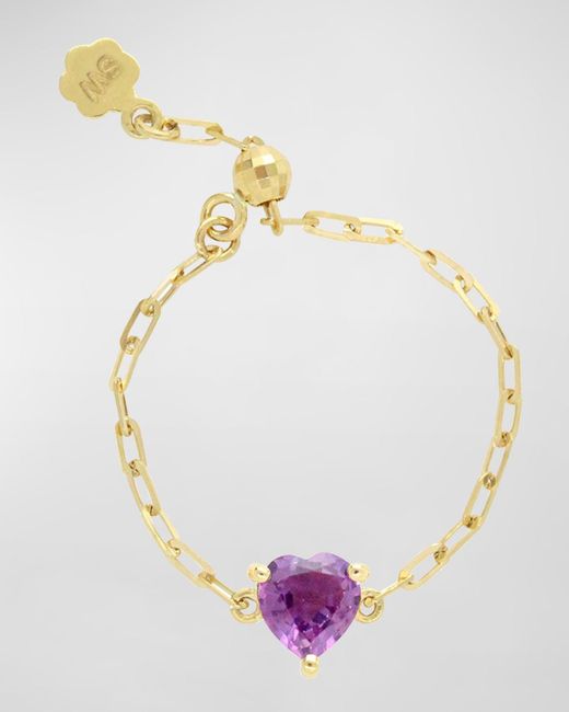 Stevie Wren Metallic 18k Gold Purple Sapphire Heart Adjustable Chain Ring