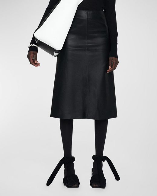 Joseph Black Sidena A-Line Nappa Leather Skirt