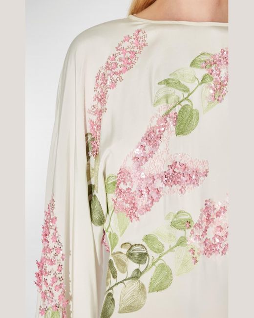 BERNADETTE White Emmanuelle Sequined Floral-Print Long-Sleeve Backless Maxi Dress