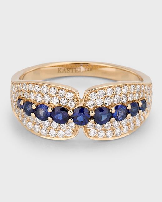 Kastel Jewelry Multicolor 14k Albi Blue Sapphire And Diamond Band Ring, Size 7