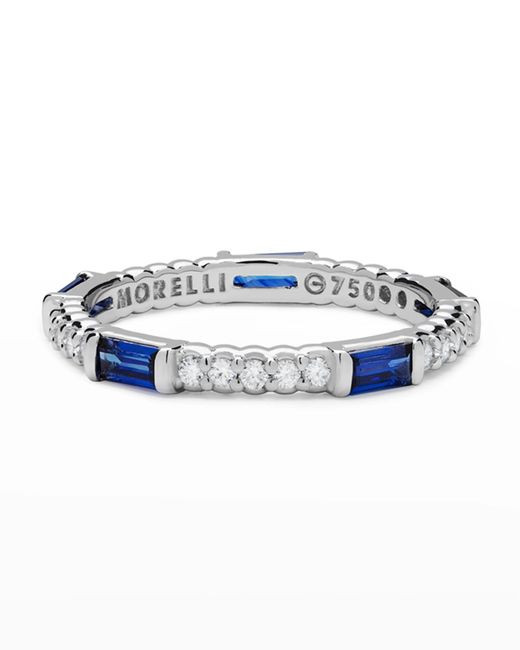 Paul Morelli Blue Sapphire & Diamond Pinpoint Baguette Ring In 18k White Gold