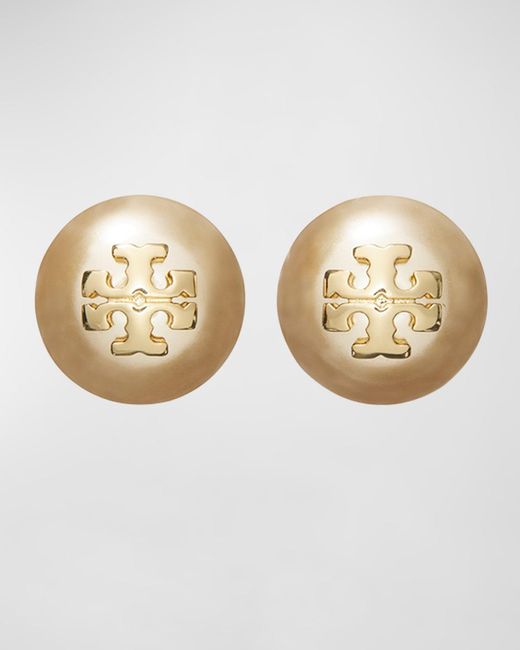 Tory Burch Natural Pearly Logo Stud Earrings