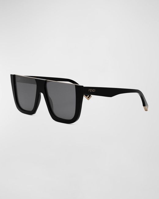 Fendi Black Flat-Top Logo Acetate Square Sunglasses