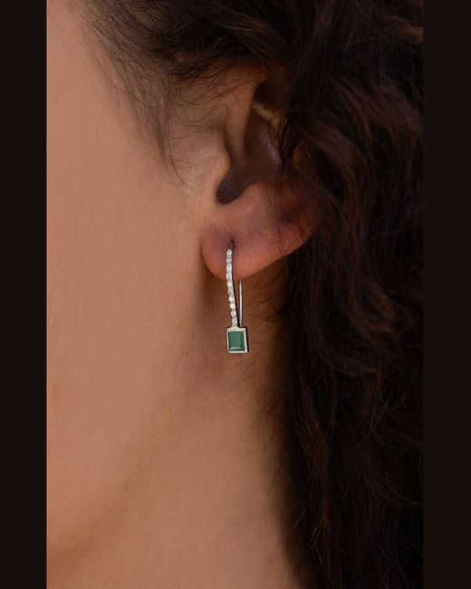 Sheryl Lowe White Emerald Drop French Hook Earrings With Diamonds