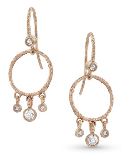Dominique Cohen Metallic 18k Rose Gold Diamond Hoop Drop Fringe Earrings