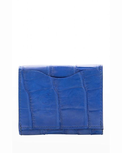 Abas Blue Envelope Flap Polished Matte Alligator & Leather Card Case