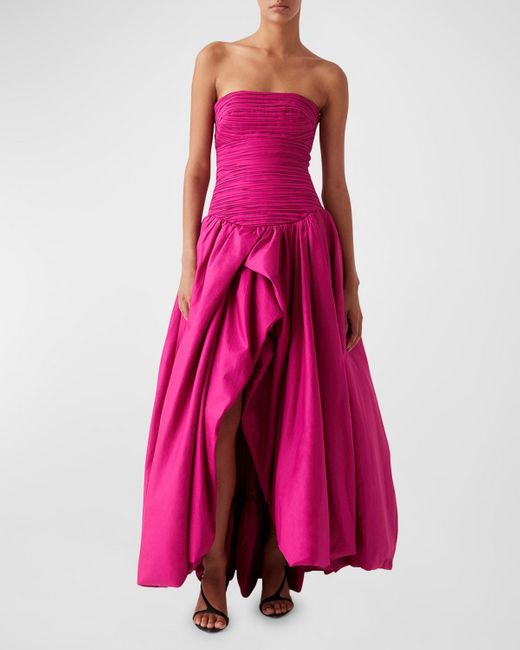Aje. Pink Violette Strapless Bubble-Hem Maxi Dress