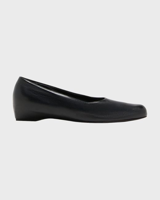The Row Black Marion Leather Ballerina Loafers
