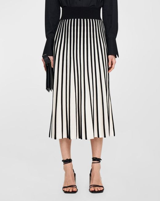 Joseph Black Contrast Pleated A-line Midi Skirt