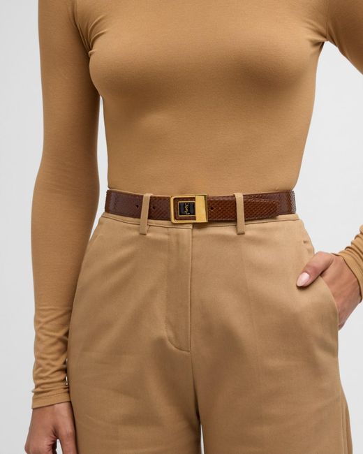 Saint Laurent White Ysl Python Leather Belt