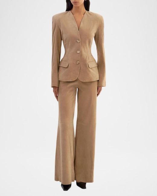 Lamarque Natural Abitha Hourglass Suede Jacket