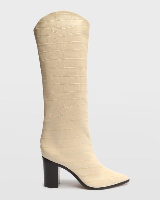 SCHUTZ SHOES White Analeah Croc-embossed Knee-high Boots