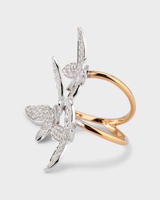 Staurino White 18k Rose Gold Nature Triple Diamond Butterfly Ring