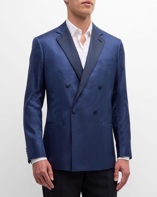 Giorgio Armani Blue Chevron Double-Breasted Dinner Jacket for men
