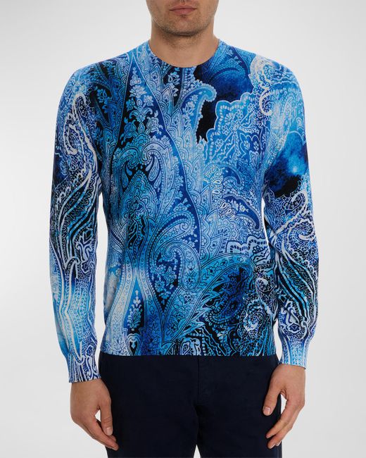 Robert Graham Blue Boeger Paisley-Print Crewneck Sweater for men