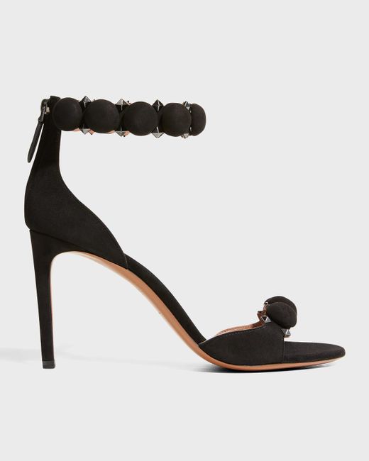 Alaïa Black Bombe Stud Suede Ankle-wrap High-heel Sandals