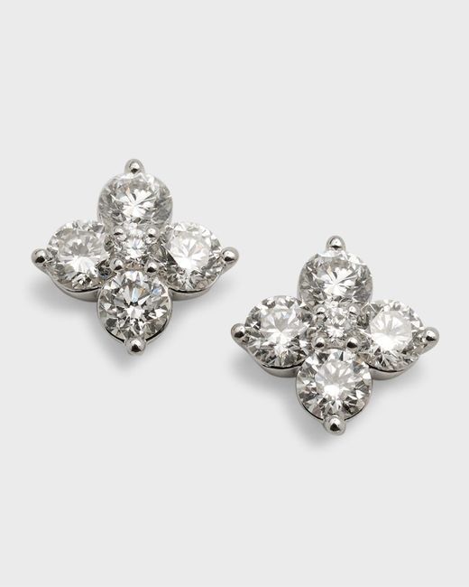 Neiman Marcus Metallic 18k White Gold Round Diamond Flower Earrings