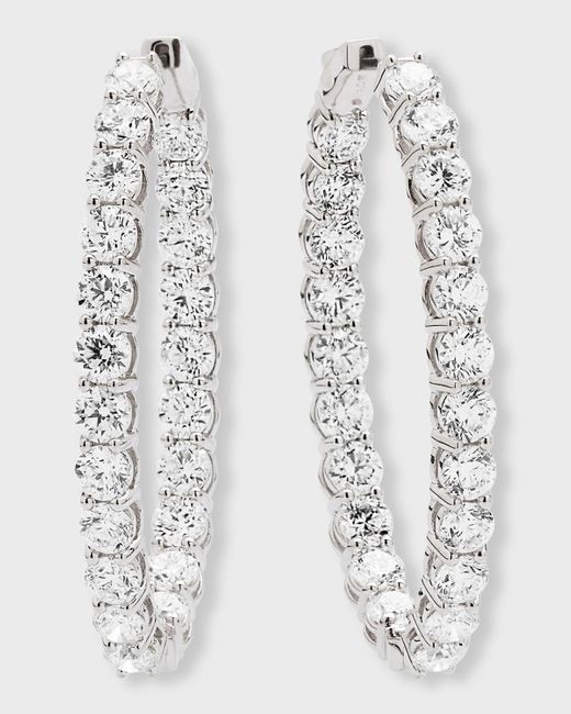 Neiman Marcus 18k White Gold Round Diamond Oval Hoop Earrings, 14 Ct.