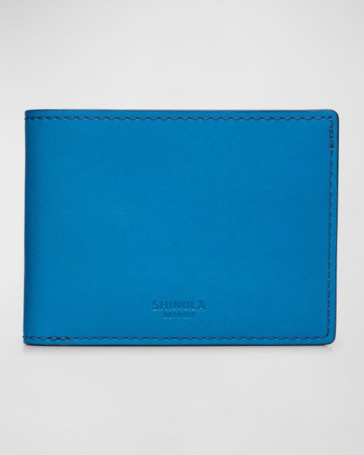 Shinola Blue Leather Slim Bifold Wallet for men