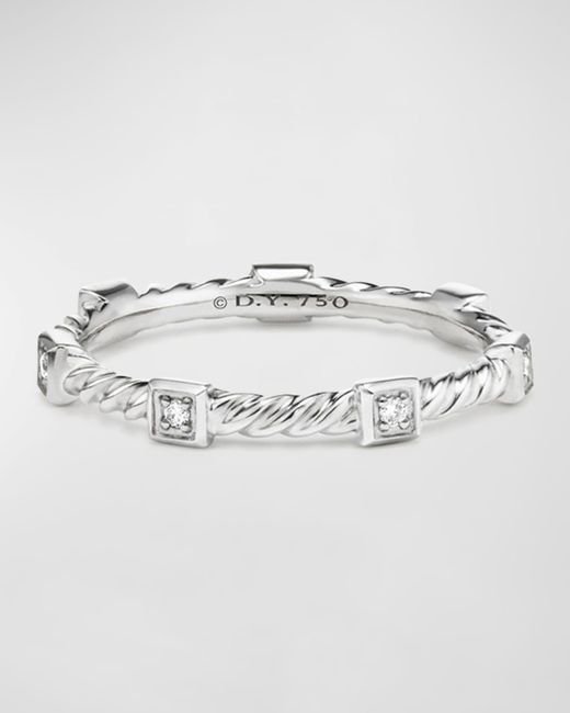 David Yurman Gray Cable Collectibles Stacking Band With Diamonds In 18k White Gold, 2mm