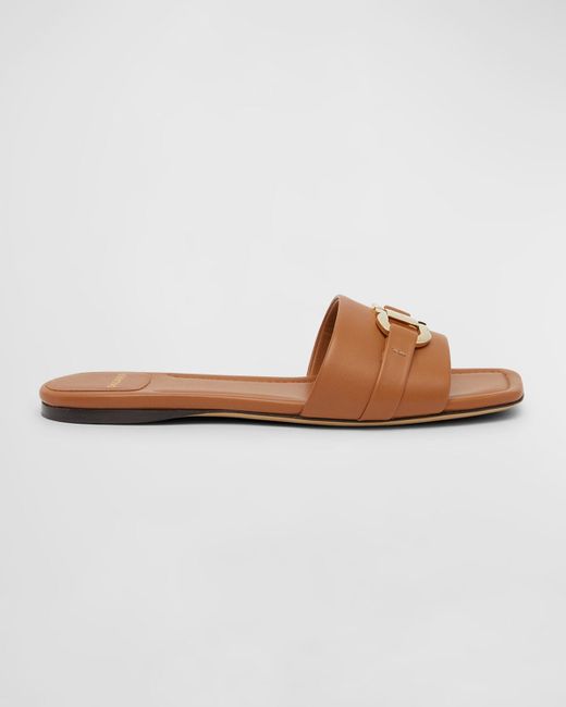 Ferragamo Brown Leah Gancini Bit Leather Slide Sandals