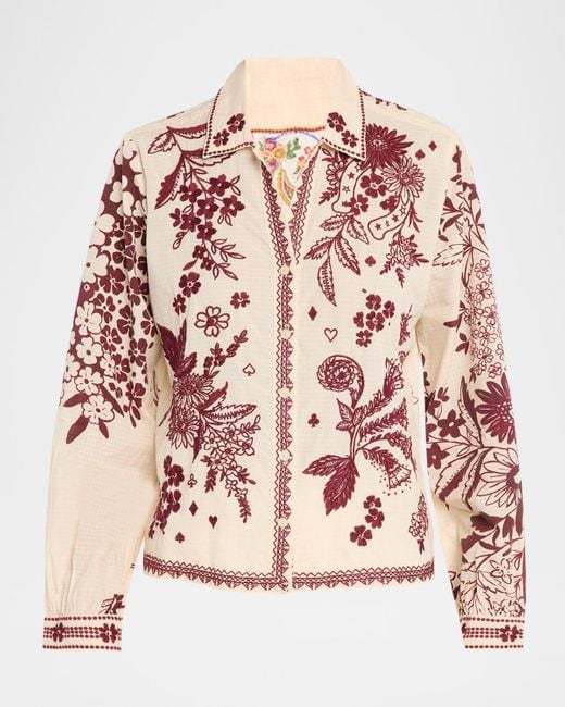 Johnny Was Pink Printed Button-Front Shirt