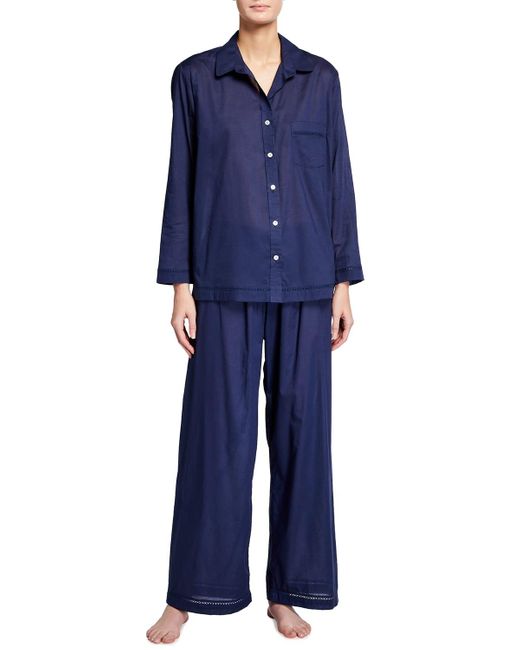 Pour Les Femmes Gray Lace-Trim Cotton Lawn Pajama Set