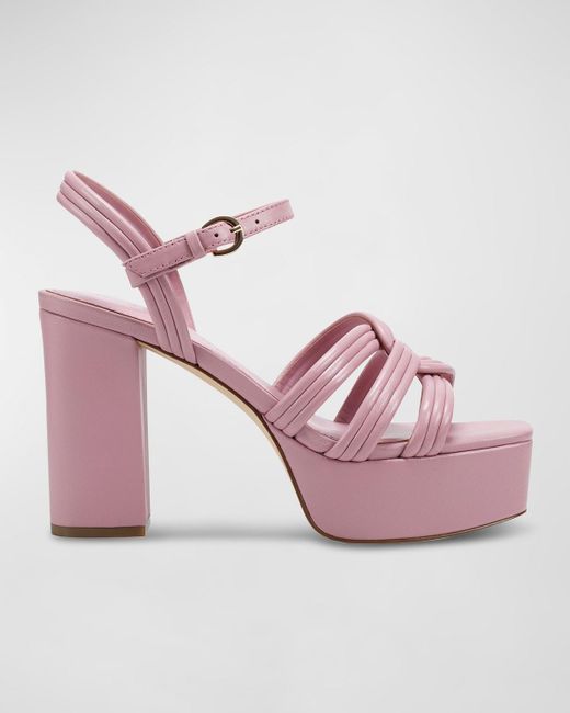 Marc Fisher Pink Leather Woven Ankle-Strap Platform Sandals