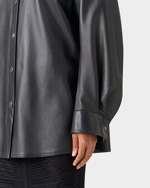 Akris Black Leather Button-Down Shirt