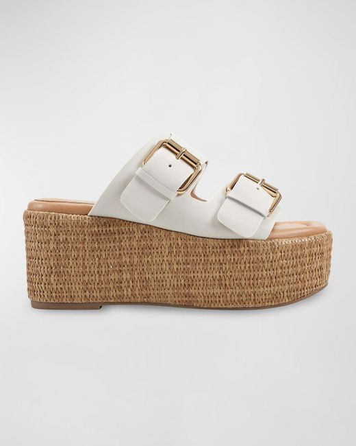 Marc Fisher White Palery Suede Double-buckle Platform Sandals