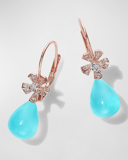 Mimi So Blue 18K Rose Diamond Flower And Opal Drop Earrings
