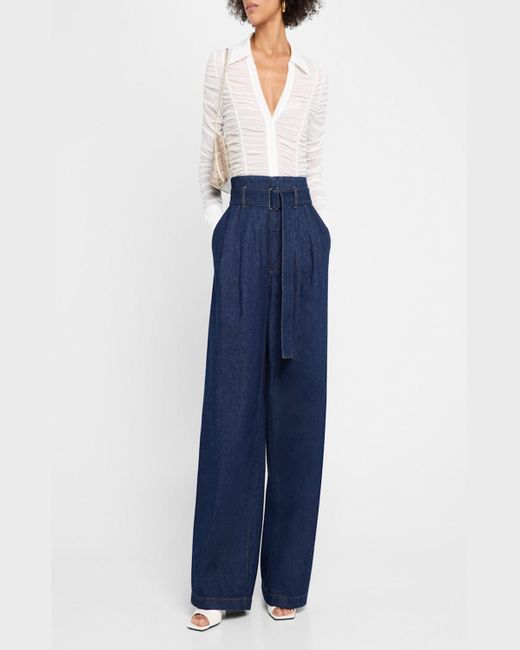 Alice + Olivia White Portia Fitted Mesh Button-Front Shirt
