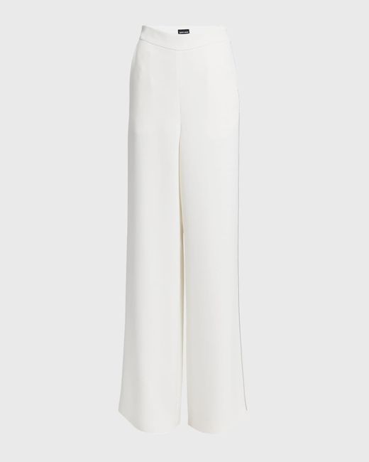Giorgio Armani White Side Piping Wide-Leg Silk Trousers