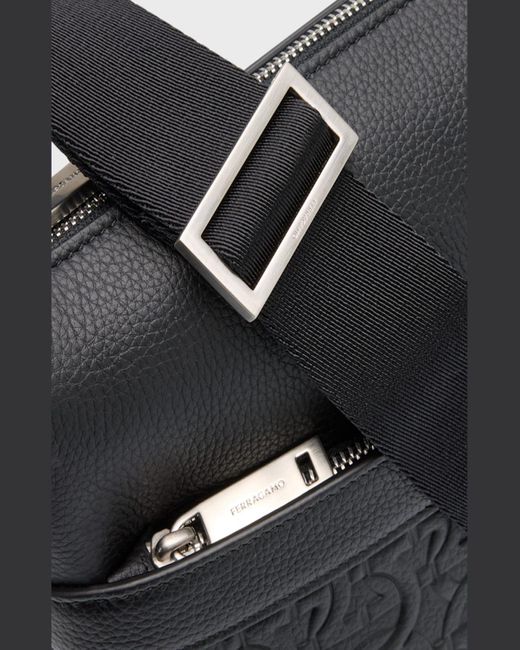 Ferragamo Black Gancini Embossed Leather Crossbody Bag for men