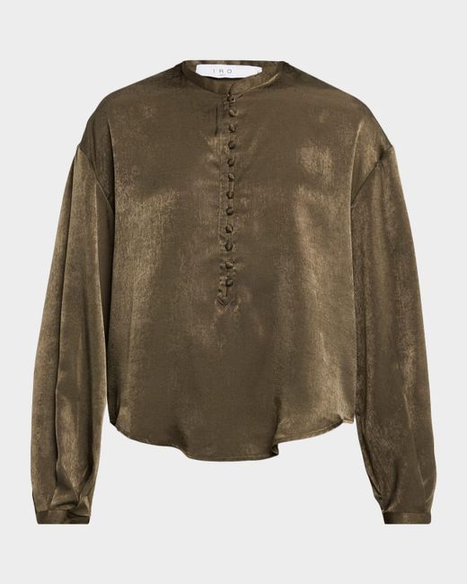 IRO Green Ezia Long-Sleeve Flutter Blouse