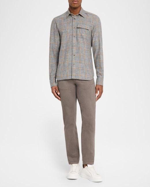Kiton Gray Apos;S Windowpane Snap-Front Overshirt for men
